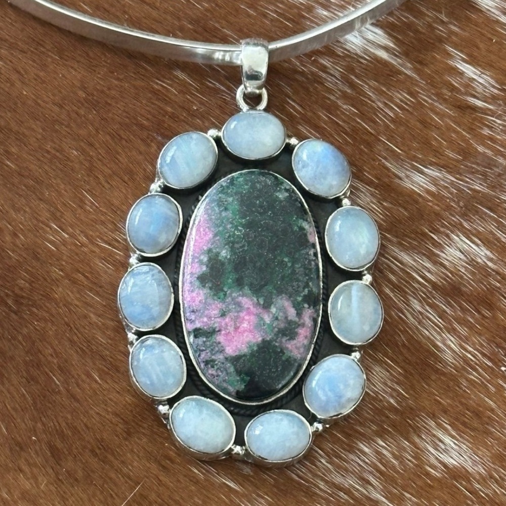 Rhodonite Rainbow Moonstone Statement Sterling Si… - image 7